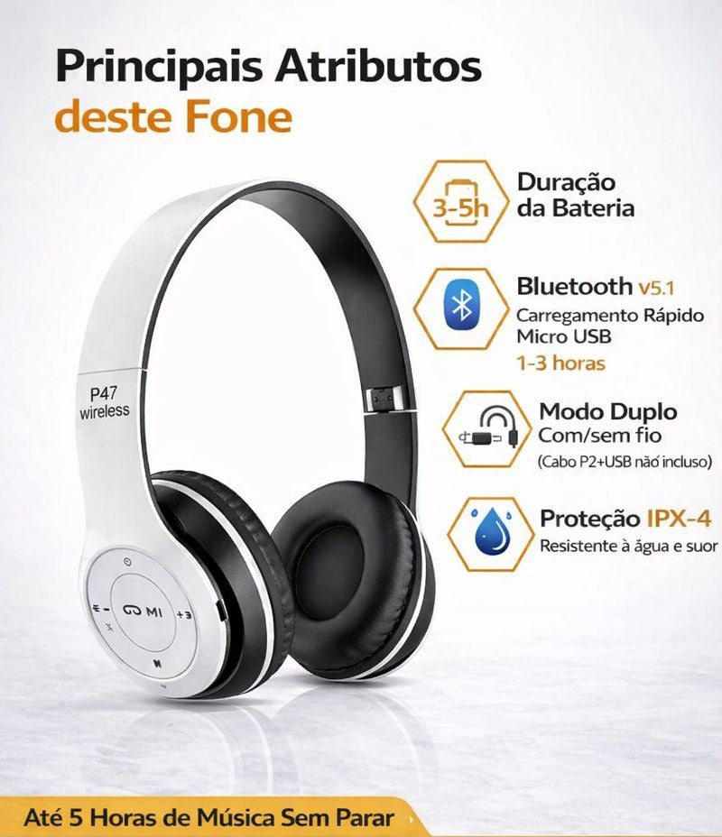 Fone de Ouvido Over Ear Bluetooth - Soluciona Box
