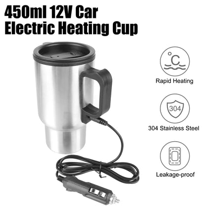Copo Térmico Elétrico 12V – Aquece Água, Café e Leite no Carro (450 ml, Inox 304)