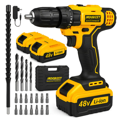 Furadeira/Parafusadeira Sem Fio 48V – 340W, 2 Baterias, Maleta Completa + Bits (1550 RPM)