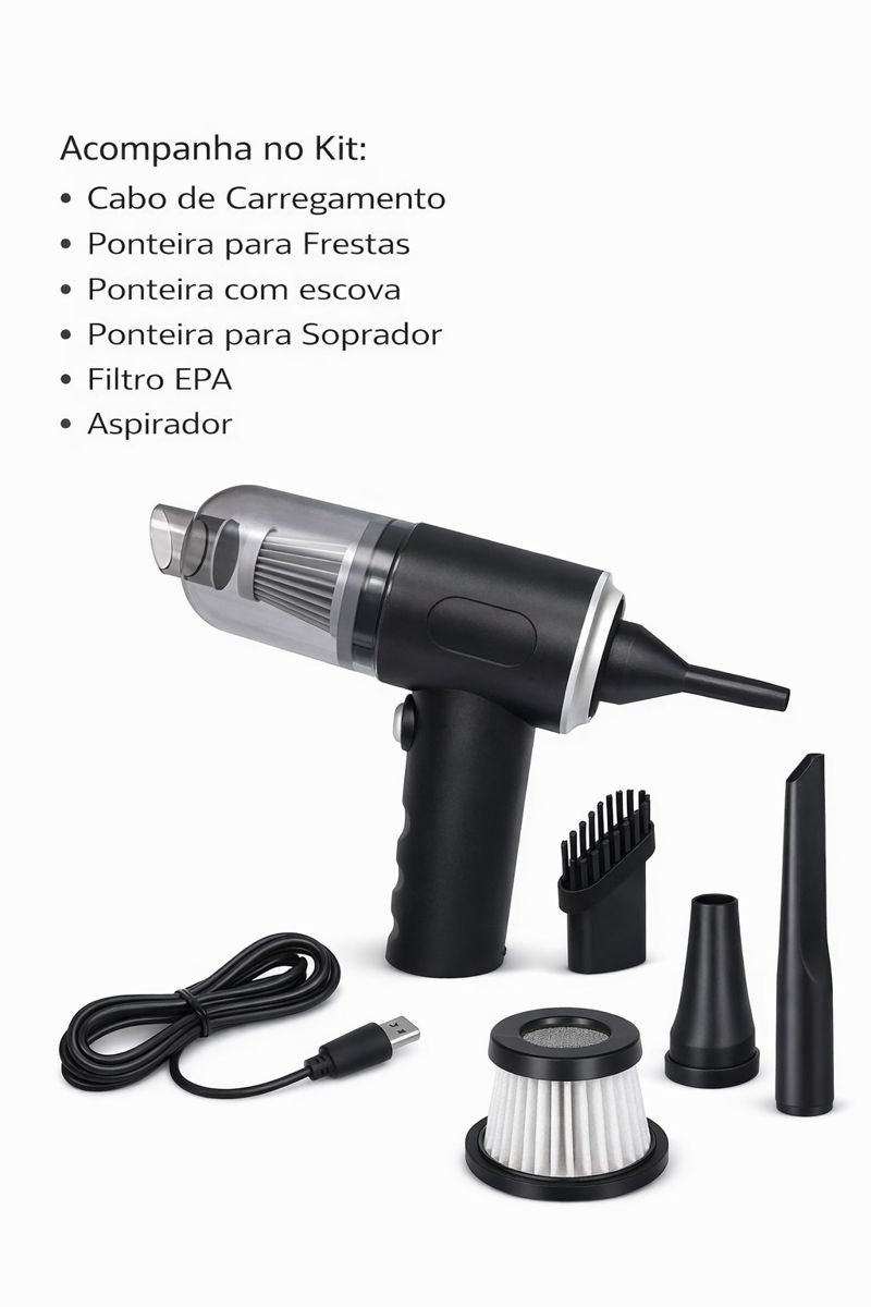 Aspirador Portátil Sem Fio para Carros, Frestas e Pequenos Vãos