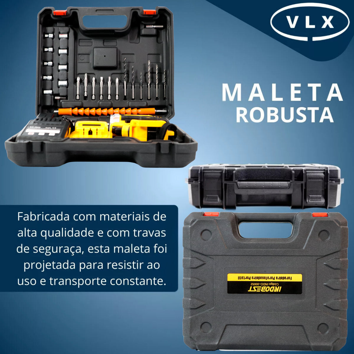 Furadeira/Parafusadeira Sem Fio 48V – 340W, 2 Baterias, Maleta Completa + Bits (1550 RPM)